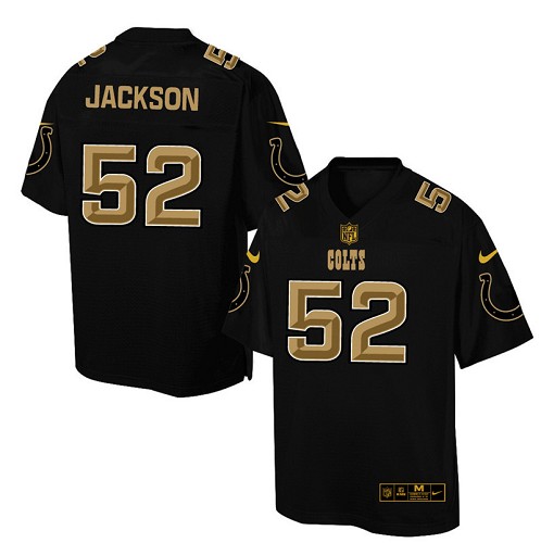 Men's Elite D'Qwell Jackson Nike Jersey Black - #52 Pro Line Gold Collection NFL Indianapolis Colts